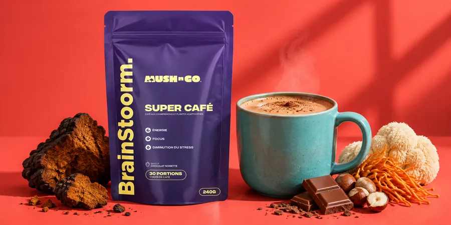 Brainstoorm från Mush N Go med chaga och en kopp svampkaffe