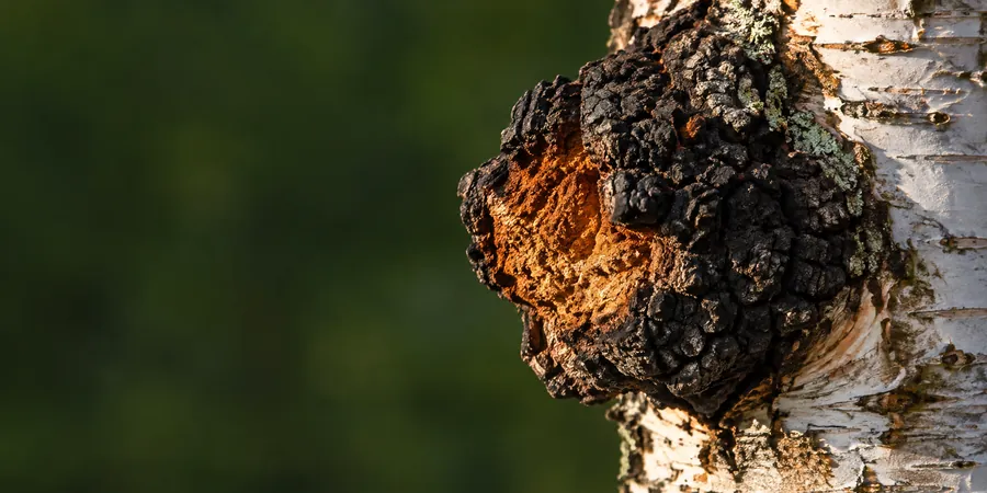 Chaga, sprängticka, på en björkstam