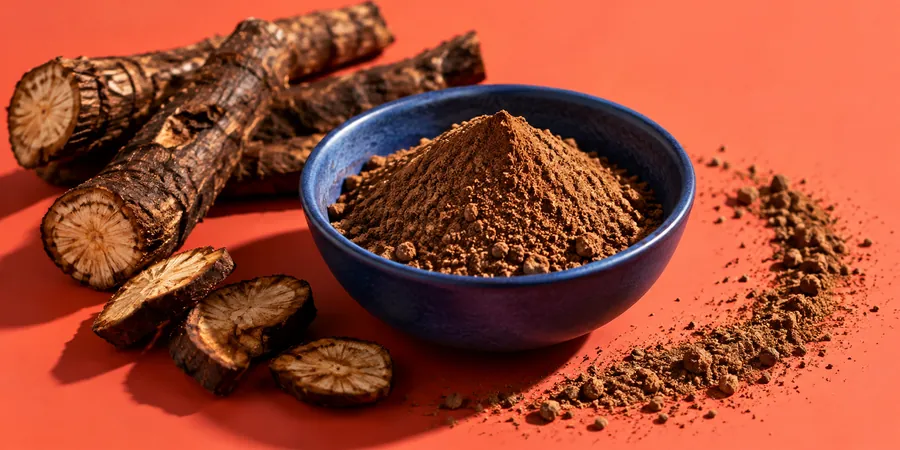Rostade bitar av cikoriarot och malt cikoriapulver i en skål