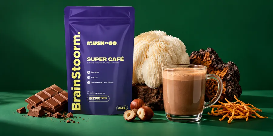 Brainstoorm från Mush N Go med lion's mane och en kopp