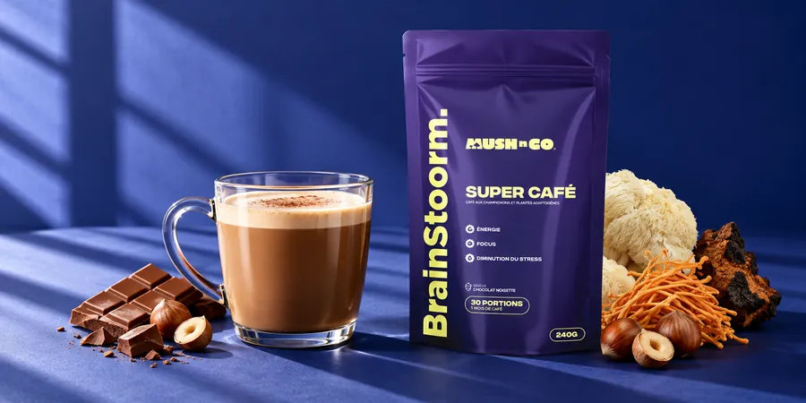 Brainstoorm från Mush N Go med en kopp svampkaffe på morgonen